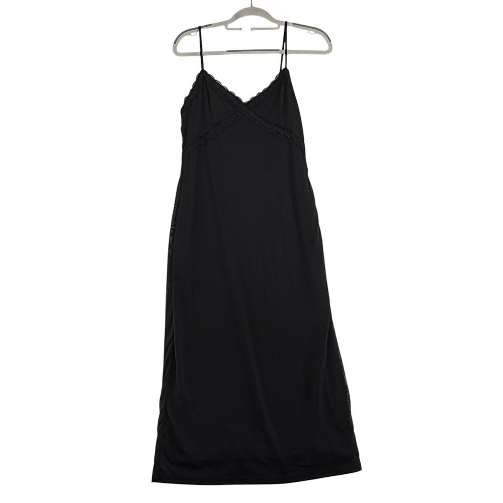 Forever 21 Lace Trim Mesh Overlay Maxi Slip Silky Dress Women Large Minimalist